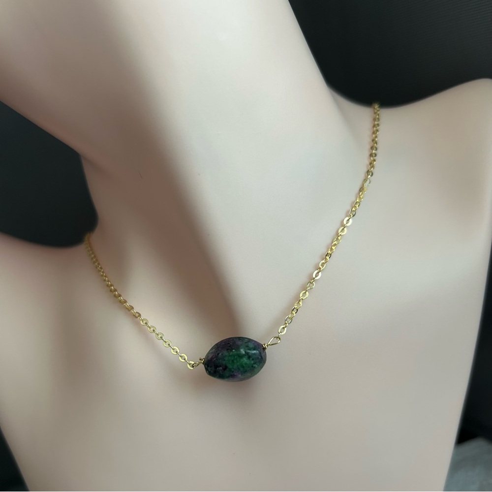 Hand Crafted Gold stainless  Chain Necklace with Chunky 14 mm Jasper Stone .New